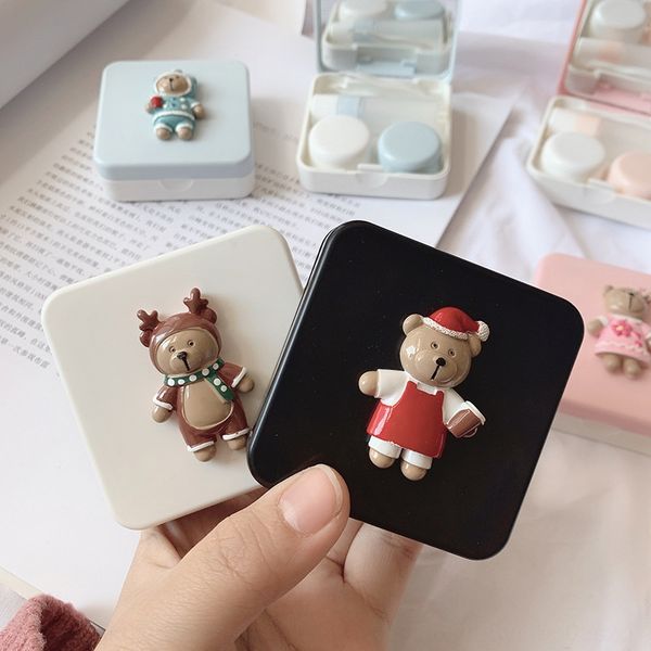 

invisible portable simple case glasses case nursing glasses box dual care storage partner cute hipster bear cartoon contact box, Blue