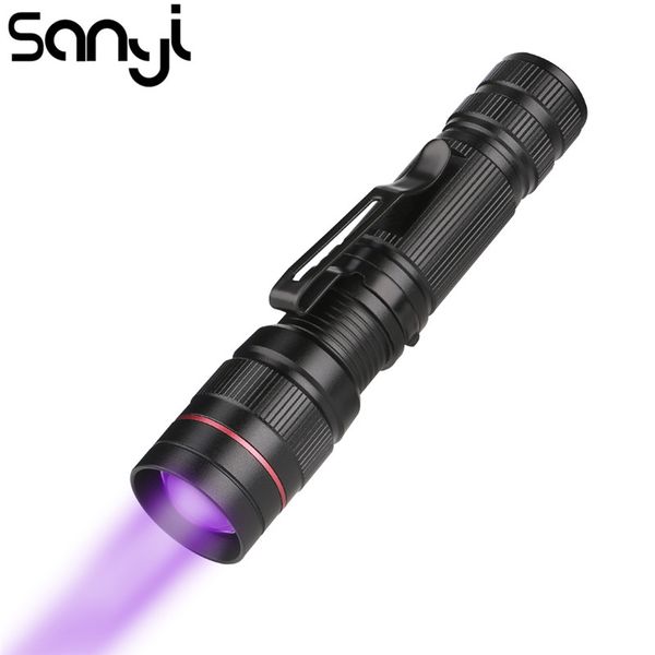 

sanyi mini zoomable led uv torch light ultra violet light blacklight uv lamp battery for marker checker detection