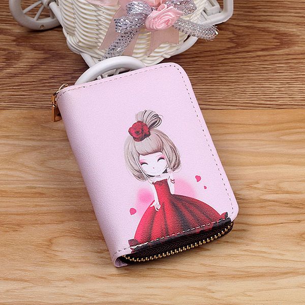

fashion animals printed women card bag pu leather wallet cartoon business card case credit card holder girl zipper clutch bag, Brown;gray