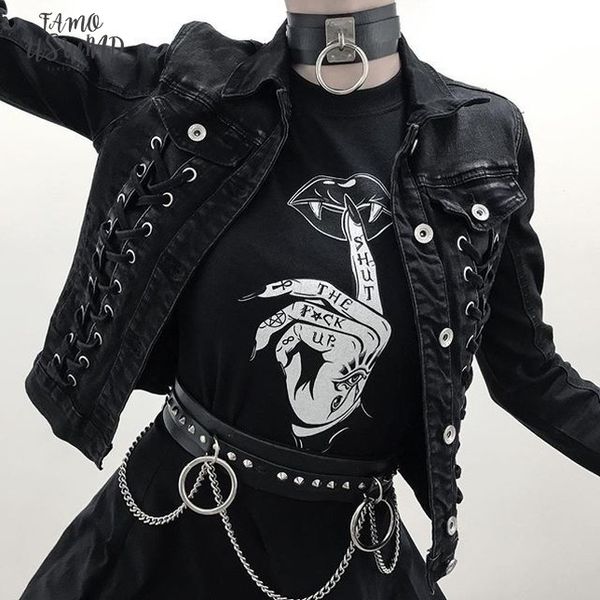 

women casual rock streetwear gothic grunge black t shirt aesthetic witchcraft cap sleeve women fashion goth graphic vampire shirt, White
