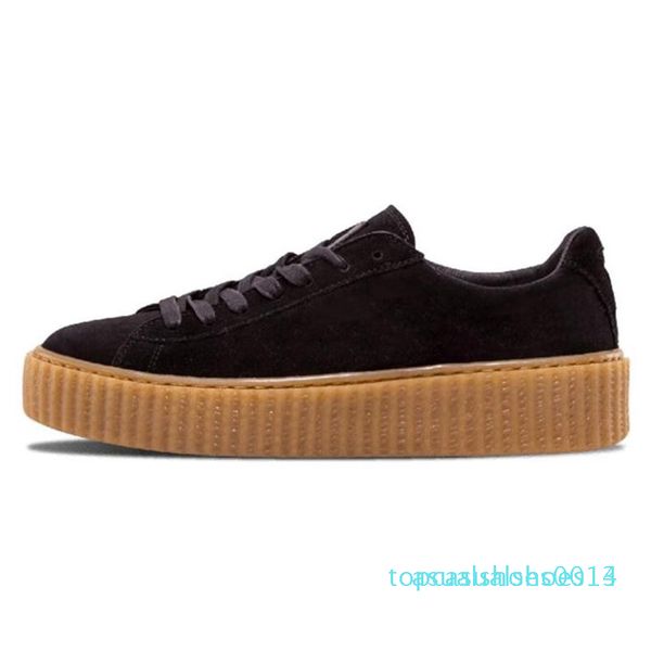 

pm rihanna fenty creeper 2019 classic platform casual shoes velvet cracked leather suede men women fashion designer sneakers c14, Black