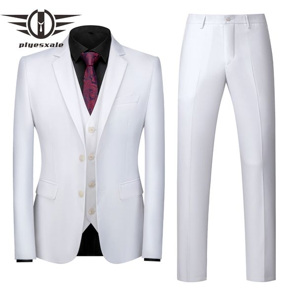 

plyesxale white groom wedding suits for men 2020 three pieces slim large size multi-color suit two buttons formal suits q1031, White;black
