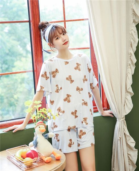 

20 летнего новый простой пуловер мультфильм медведь с короткими рукавами топ шорты костюм одежды одежды домашней одежды дома мебель одежды, Blue;red