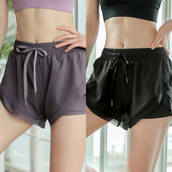 

qcoxn 2020 new korean style sports yoga fitness shorts and shorts women's fake two-piece imitation light quick-drying breathable jumpin, Black