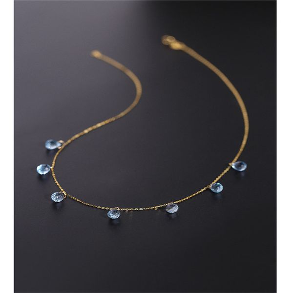 

daimi sky blue z necklace female gemstones genuine yellow 18k gold starry pendant gift, Silver