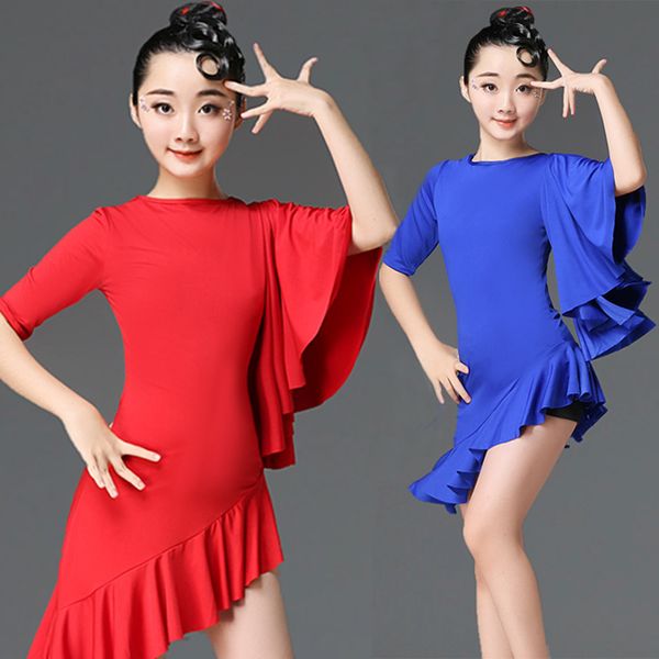 

new girl latin dance dress girls jazz dancewear costumes kids modern latin ballroom party dancing dress child dancing clothes, Black;red