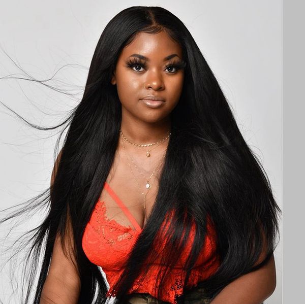 

150density thick silky straight 13x6 lace front wigs human hair preplucked hairline straight brazilian human hair wigs baby hair, Black