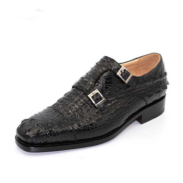 

hubu high-end custom new import new crocodile skull men crocodile shoes male business round head men shoes, Black