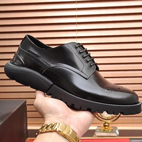 

fashion classic derby shoes breathable mens shoes autumn and winter leather dress soft footwears sneakers formal party office wedding shoes, Black