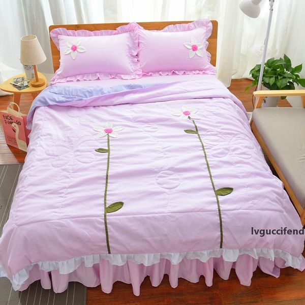 

korean style bedding set lotus leaf summer quilt bed skirt pillowcase family set comfortable breathable thin blanket comforter