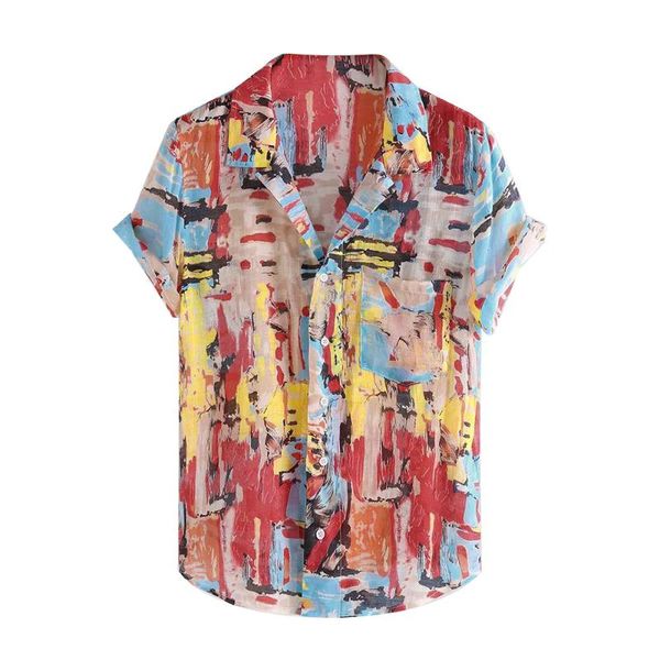 

men shirt short sleeve shirt fashion graffiti men for summer 2020 new loose hawaiian henley stand collar male, White;black