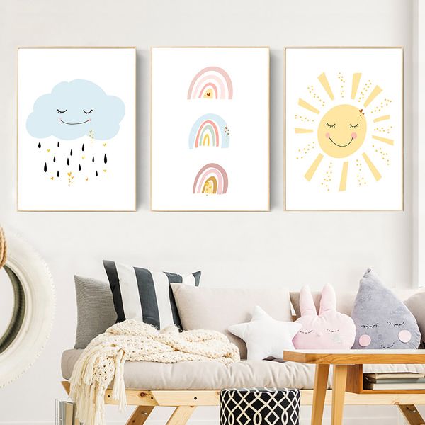 

cartoon cloud poster sun rainbow prints nursery wall art canvas picture sunshine art painting nordic kids baby room wall decor