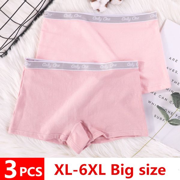 

3pcs women's underpants soft cotton panties girls solid boyshort striped panty lingerie female underwear xl-6xl panty 2903, Black;pink