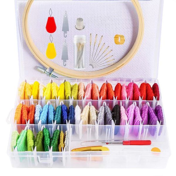 

embroidery floss with organizer storage box 48 colors embroidery threads and 2 metallic threads with floss bobbins 1 piece bambo, Black