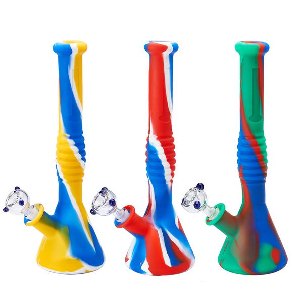 

New Design Conical Bottom Silicone Beaker Base Water Smoke Hookahs Multi Color Pipe Smoking Glass Bongs Glass Water Pipe Dab Rig FY2267