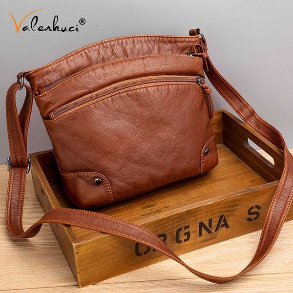 

shoulder crossbody bag ladies fold over small bag women messenger female vintage retro soft leather multi-pocket mother bags