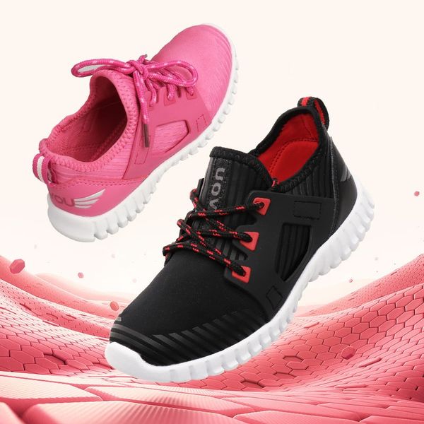 

uovo autumn new casual big boys sports girls lace with soft soles sneakerschildren's shoes children's shoes, Black