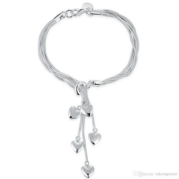 

multilayer bracelets with heart pendants women ladies silver plated charms bracelet gift for love jewelry accessories, Golden;silver