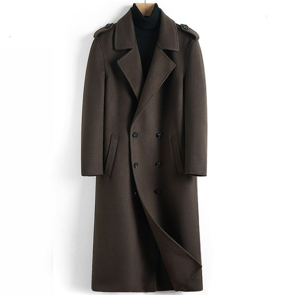 

2020 new wool coat men long jacket double-breasted casual mens coats overcoat spring autumn windbreaker manteau homme 4892, Black