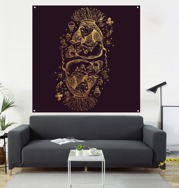 

two beauties with flowers and hang paintings and flags, living room decoration, sofa background, decoration painting, 600d4 buttons, 100 *