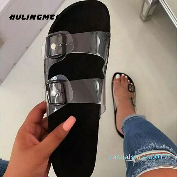 

women flat slippers women summer leopard shoes transparent pvc plus size pu leather casual slippers for women c16, Black