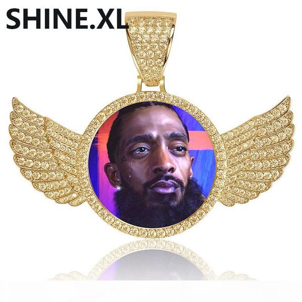 

gold silver custom p with wings memory medallions pendant necklace with tennis chain hip hop jewelry personalized cubic zircon ch