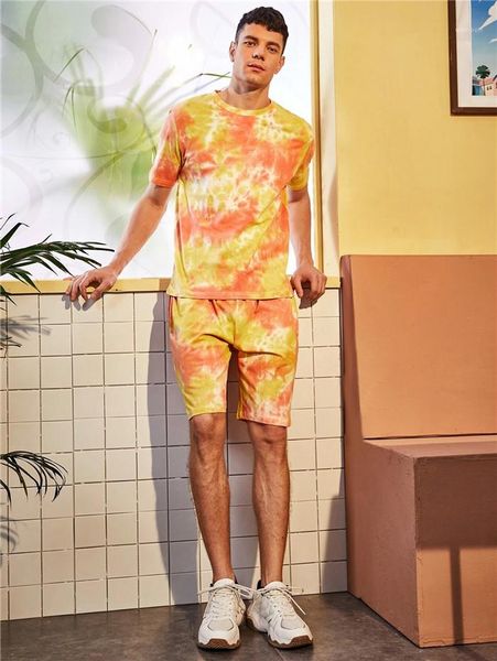 

спортивные костюмы summer man 2pcs o-образным вырезом футболка с короткими костюмы мужские мода повседневная наборы мужские die tye, Gray