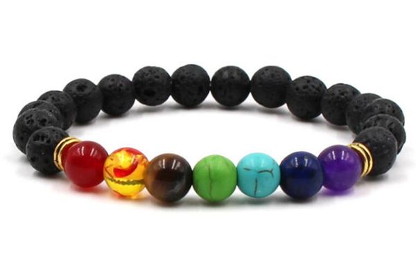 

7 chakra bracelet men black lava healing balance beads reiki chakra buddha prayer natural stone yoga bracelet women bracelets 6 colors