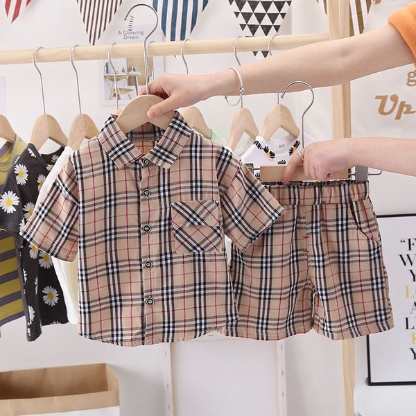 

summer baby boy's suit baby clothing set for boys casual clothes set plaid shorts infant sport suits kids clothes, White