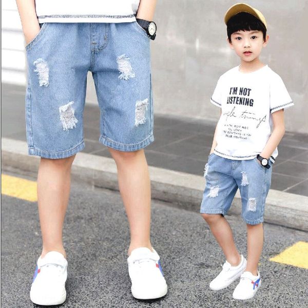 

boys' fashionable 2020 new style fashionable five-legged pants children's thin jeans and jeans korean casual medium pants, Blue