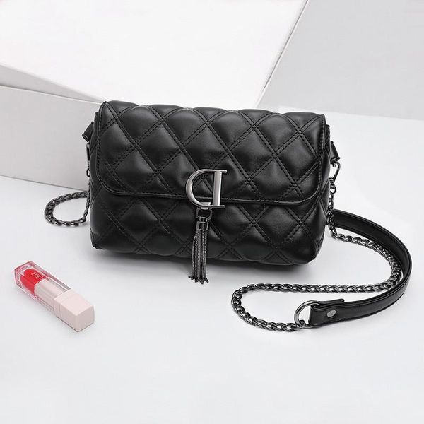 

leather handbags 2020 new fashion tassel chain black small square bag ladies temperament simple diagonal shoulder bag trend gift 389