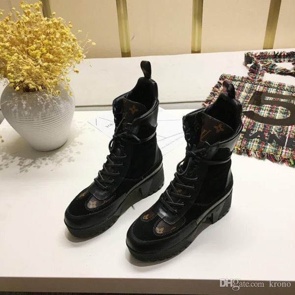 

fashion printed stripes thick sole short boots womens thick sole martin boots genuine leather lace up short boots size 35-42 106, Black