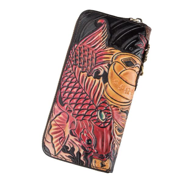 

aber hand wallet 2020 new retro handmade embossing genuine leather men women wallets and purses wallet card holder, Red;black