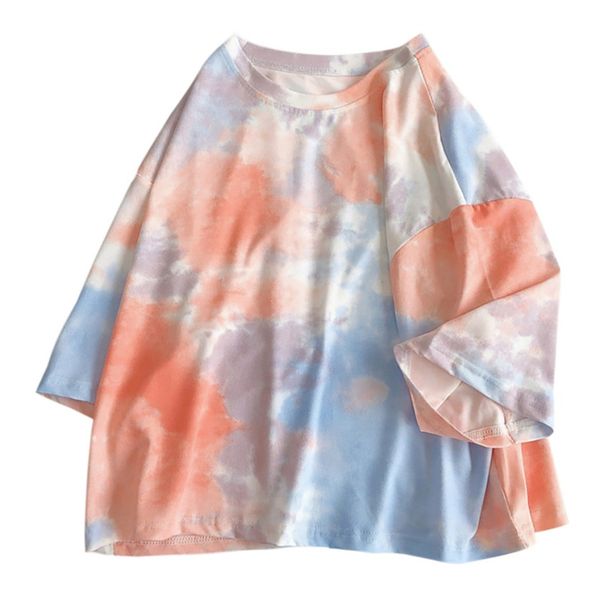

oversized 2xl short sleeve t shirt women streetwear tie dye print summer korean style sweet loose ladies tee shirt, White;red