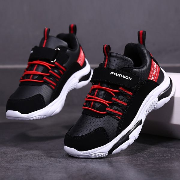 

boy's sneakers children's new children's breathable waterproof leather face boy's casual shoes sports shoes, Black