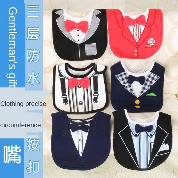 

season baby saliva towel bib men's and women's baby saliva towel gentleman's formal dress style bib three-layer waterproof wz