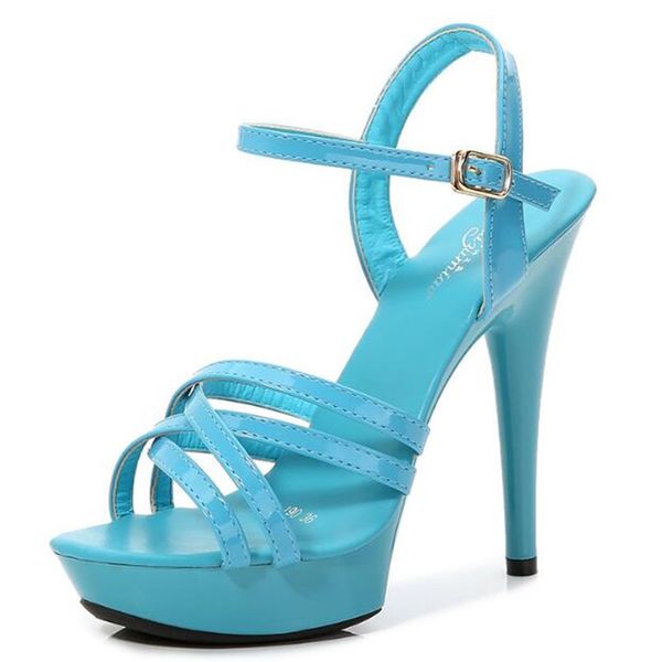 

sandalias women's sandals ladies pumps patent leather buckle 13cm thin high heel open toed waterproof platform party women shoes, Black