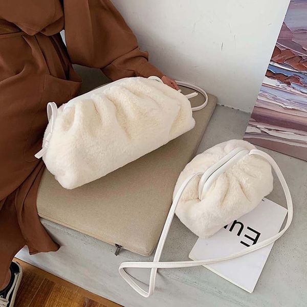 

women messenger bag hasp autumn winter new shoulder bags female comfortable fluff clutch designer ladies handbag pleated dumpling bag