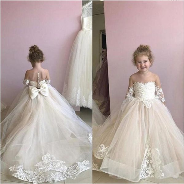 

applique girls pageant kids formal wear o-neck baby children party dress birthday christmas illusion new flower girls dresses, Red;yellow