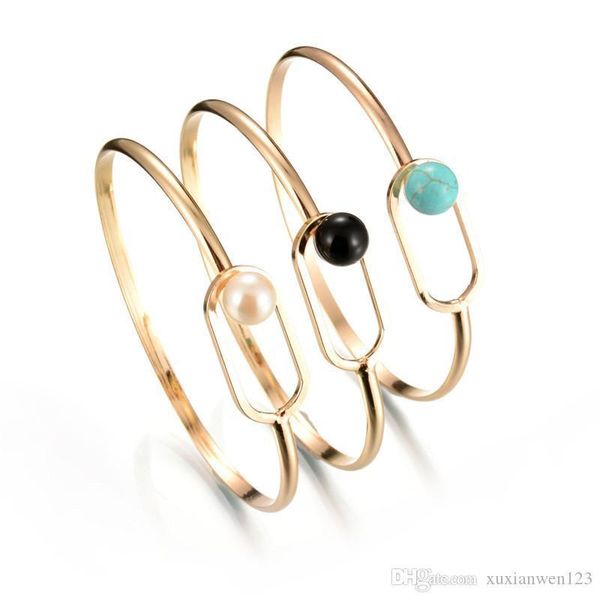 

Fashion Gold Plate Black White Turquoise Geometric Triangle Open Cuff Punk Bracelet Bangle Faux Marble Stone pulseras