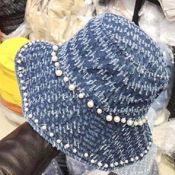 

new fashion designer demin jeans pearl outdoor sports casual fishermen hats for men women sun proof, Blue;gray