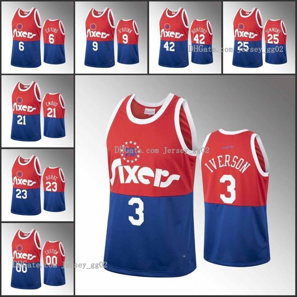 

филадельфия 76ers мужчины эмбиид бен симмонс аллен айверсон julius erving о'куин red nba team наследство на заказ джерси, Black