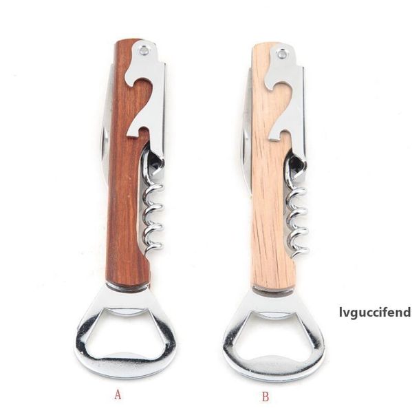 

wood handle wine opener stainless steel hand-held deluxe bottle opener corkscrew double hinge waiters wine bottle opene lx5933