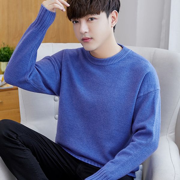 

autumn winter sweater round neck long sleeve thick warm men's clothing knitted sweaters 1313, White;black