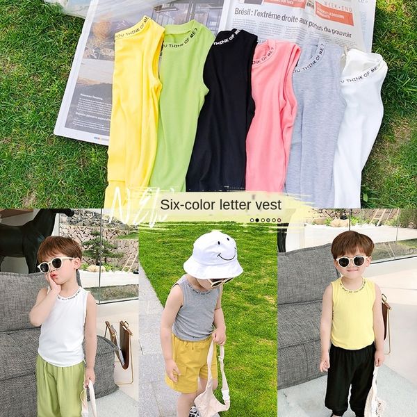 

детский жилет 2020 пальто футболка топ новых мальчики лето без рукавов футболки детские западного топ стиля корейской мода, Blue