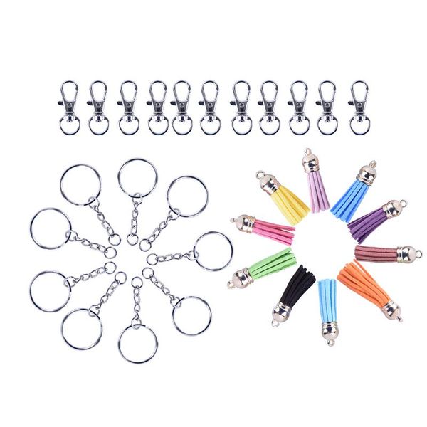 

125pcs/set key chain ring pendants tassel bulk for diy crafts jewelry making trendy casual keychain for men women, Silver