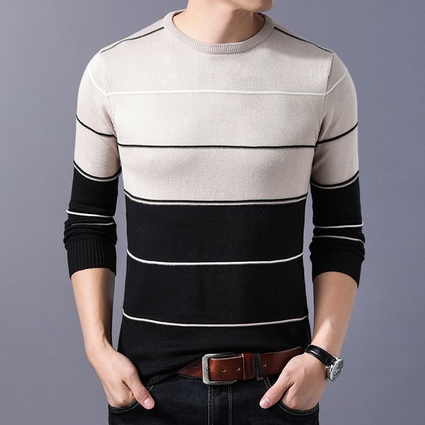 

2020 casual men's sweater striped slim fit knittwear autumn winter mens sweaters pullovers pullover men, White;black