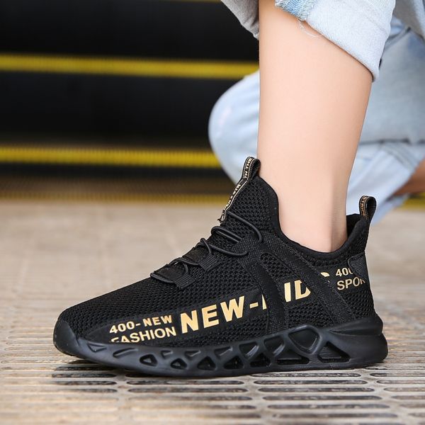 

men's 2019 new comfortable sports season mesh breathable double mesh medium and large children's casual shoes children's spor, Black