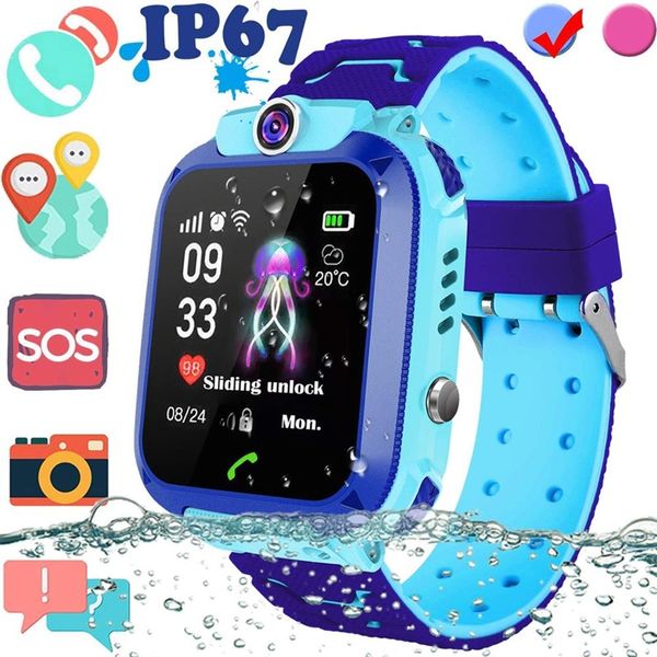 

q12 children's smart watch sos cell phone watches smartwatch for kids with sim card p waterproof ip67 kids gift for ios android