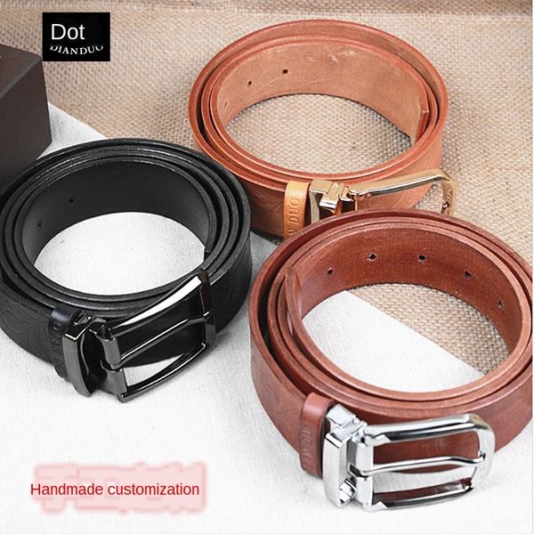 

layer cowhide men's fashion pin buckle pin handmade pattern casual belt buckle men's belt, Black;brown